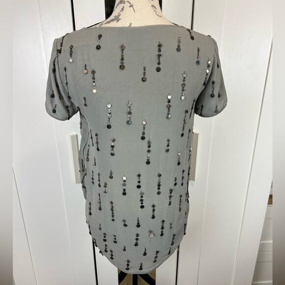 Theory Baji S Metal Droplets Grey Silk Blouse Size Small - Picture 6 of 10